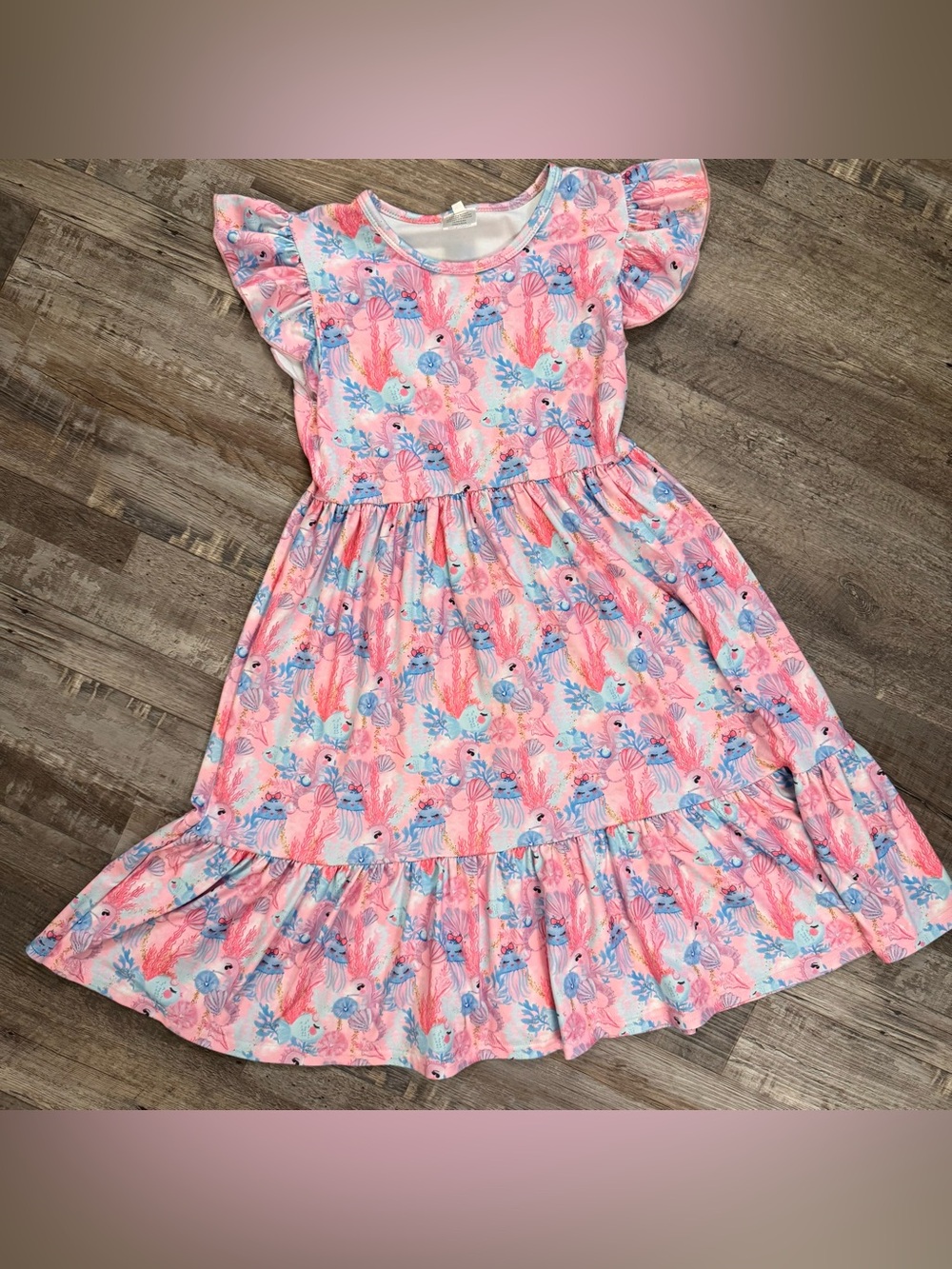 A bee bug boutique Girls Pink Sea Life Flutter-Sleeve Dress size 10